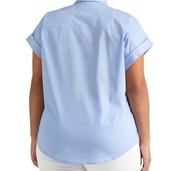 NWT  PLUS 2X  Ralph Lauren Cotton blend Short Sleeve Shirt Pebble Blue - Picture 6 of 7